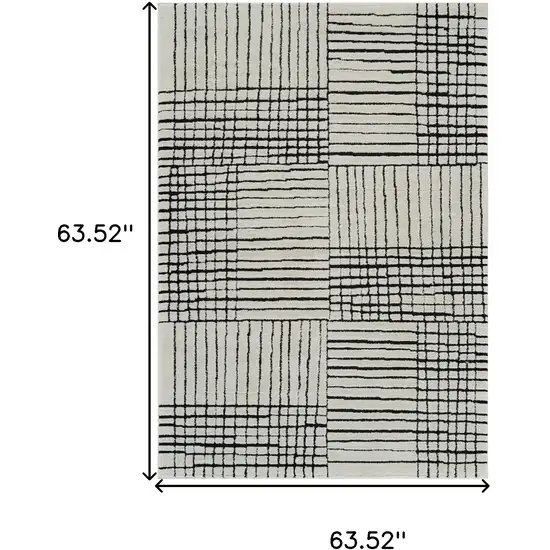 Cream and Black Abstract Distressed Area Rug Photo 5