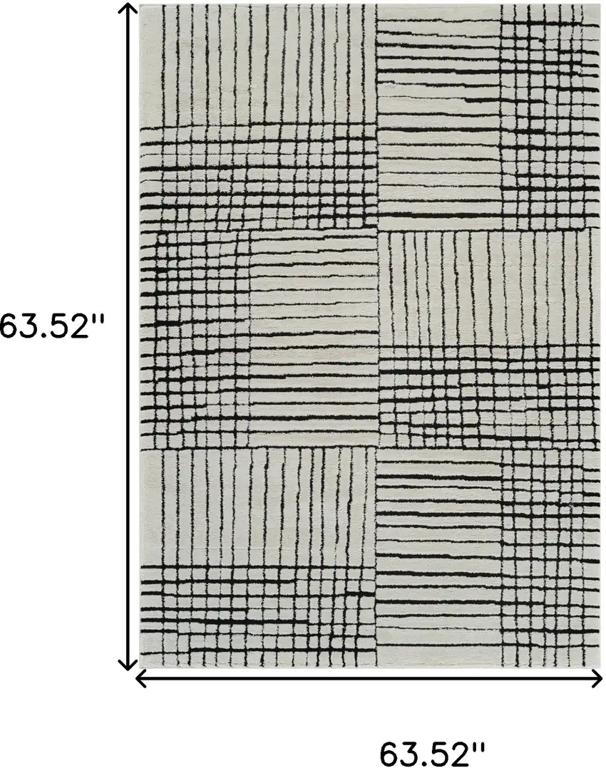Cream and Black Abstract Distressed Area Rug Photo 5