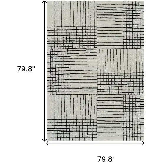 Cream and Black Abstract Distressed Area Rug Photo 5