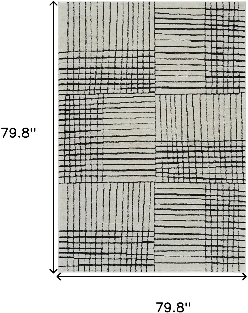 Cream and Black Abstract Distressed Area Rug Photo 6