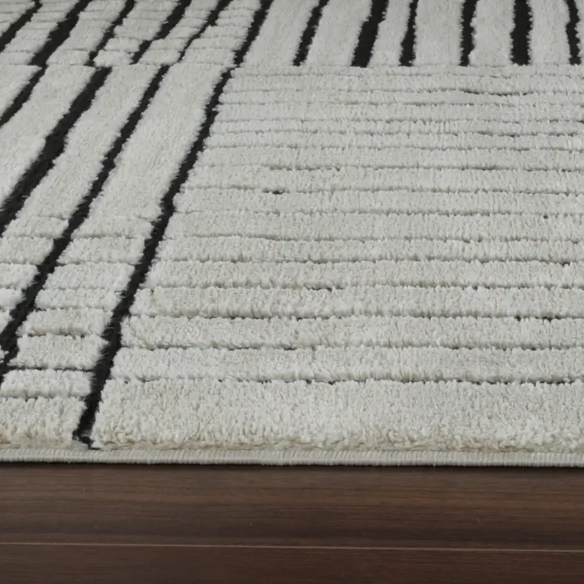 Cream and Black Abstract Distressed Area Rug Photo 5