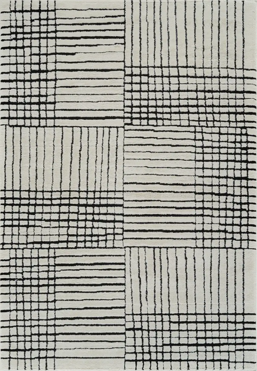 Cream and Black Abstract Distressed Area Rug Photo 3