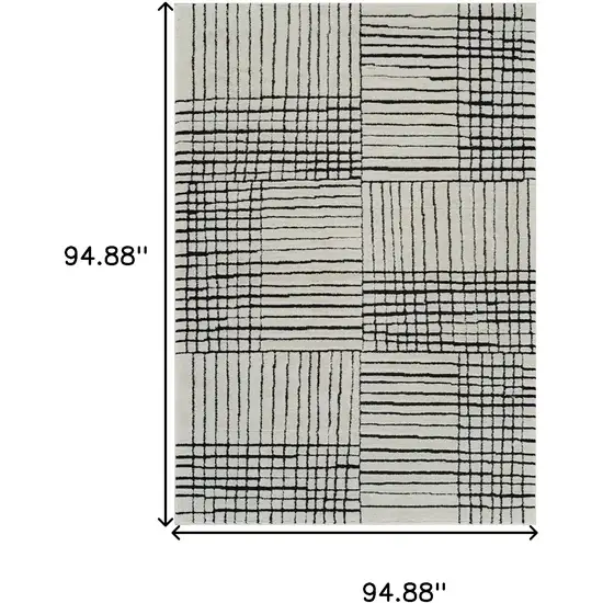 Cream and Black Abstract Distressed Area Rug Photo 5