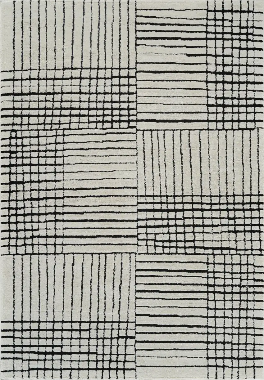 Cream and Black Abstract Distressed Area Rug Photo 3