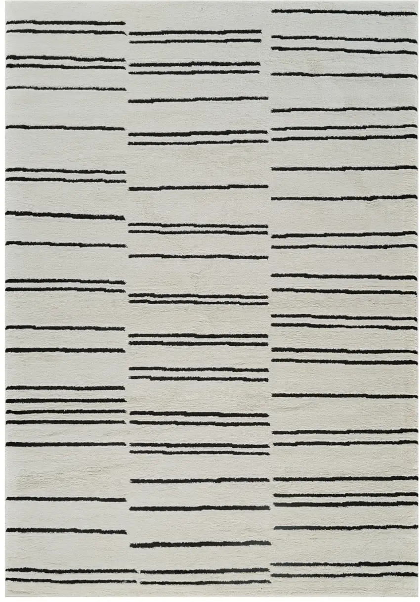 Cream and Black Abstract Distressed Area Rug Photo 2