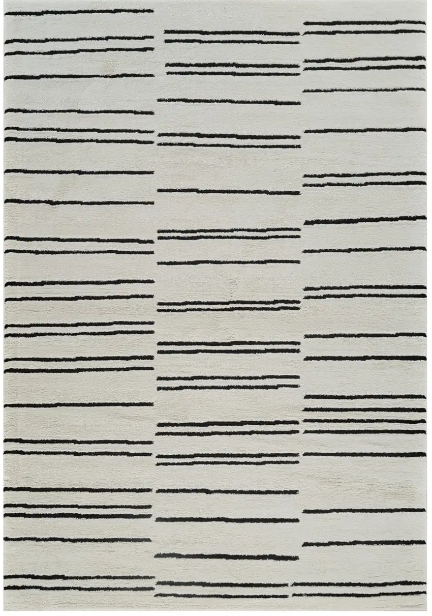 Cream and Black Abstract Distressed Area Rug Photo 4