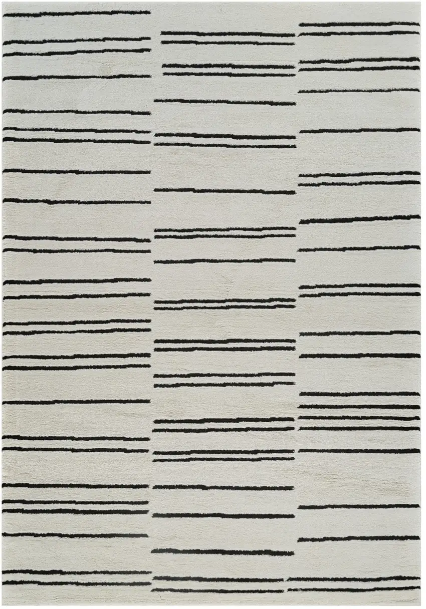 Cream and Black Abstract Distressed Area Rug Photo 5
