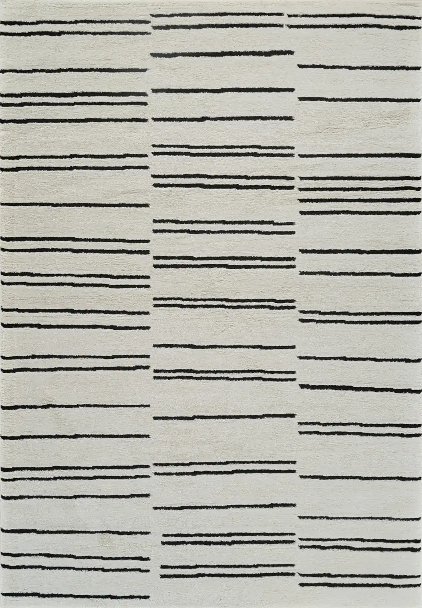 Cream and Black Abstract Distressed Area Rug Photo 4