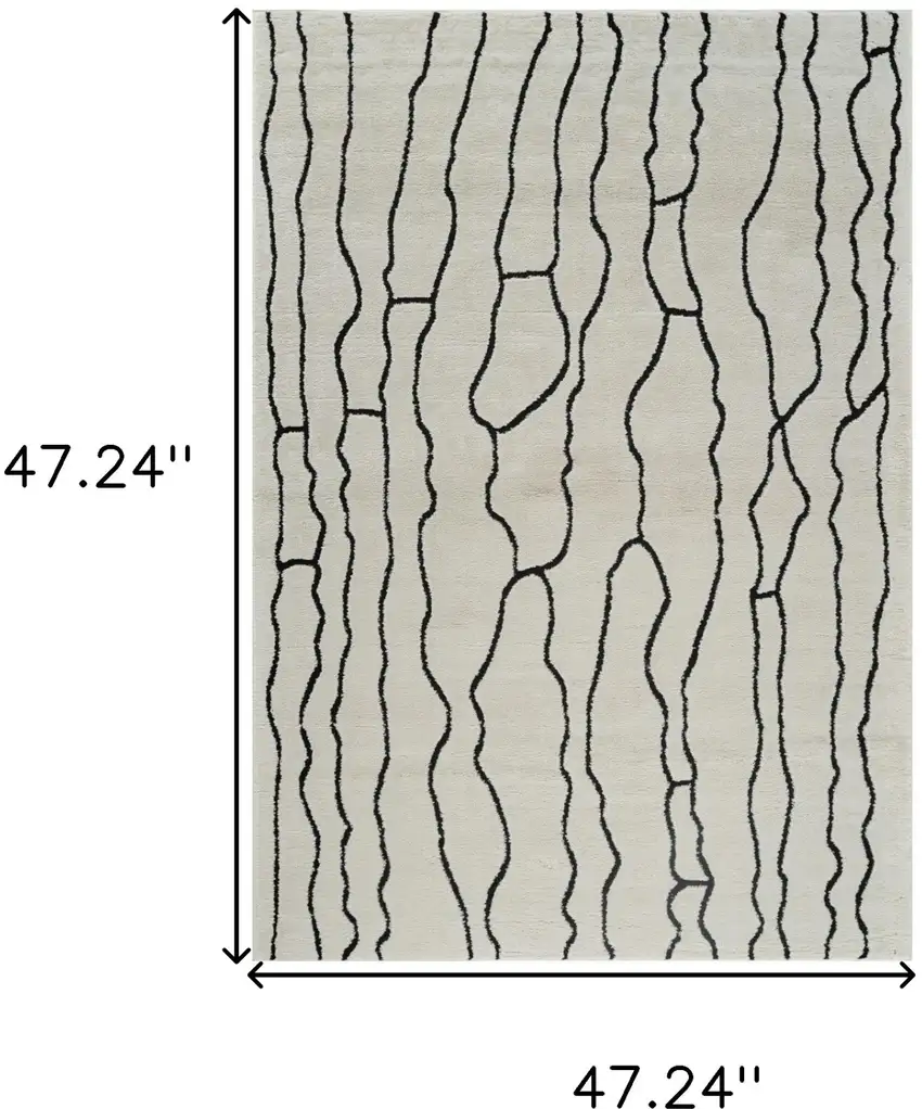 Cream and Black Abstract Distressed Area Rug Photo 7