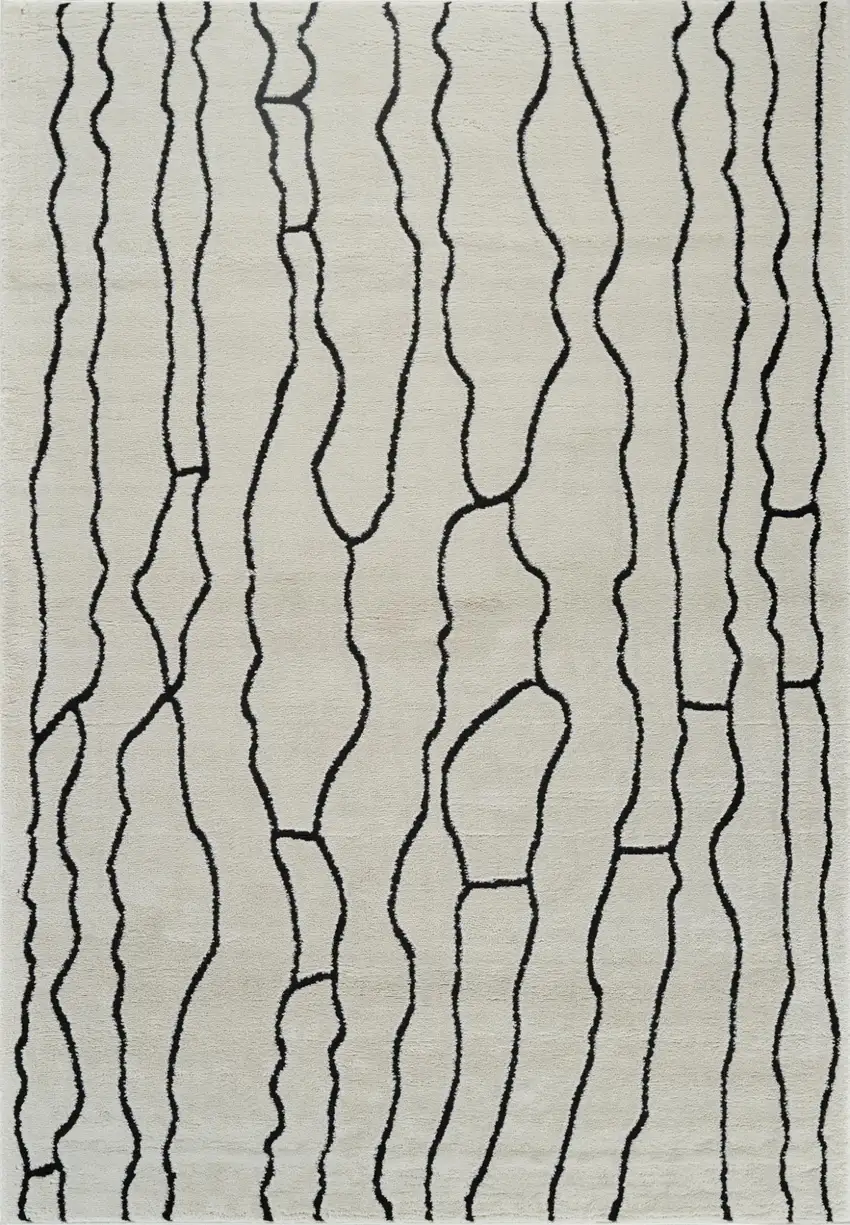 Cream and Black Abstract Distressed Area Rug Photo 5