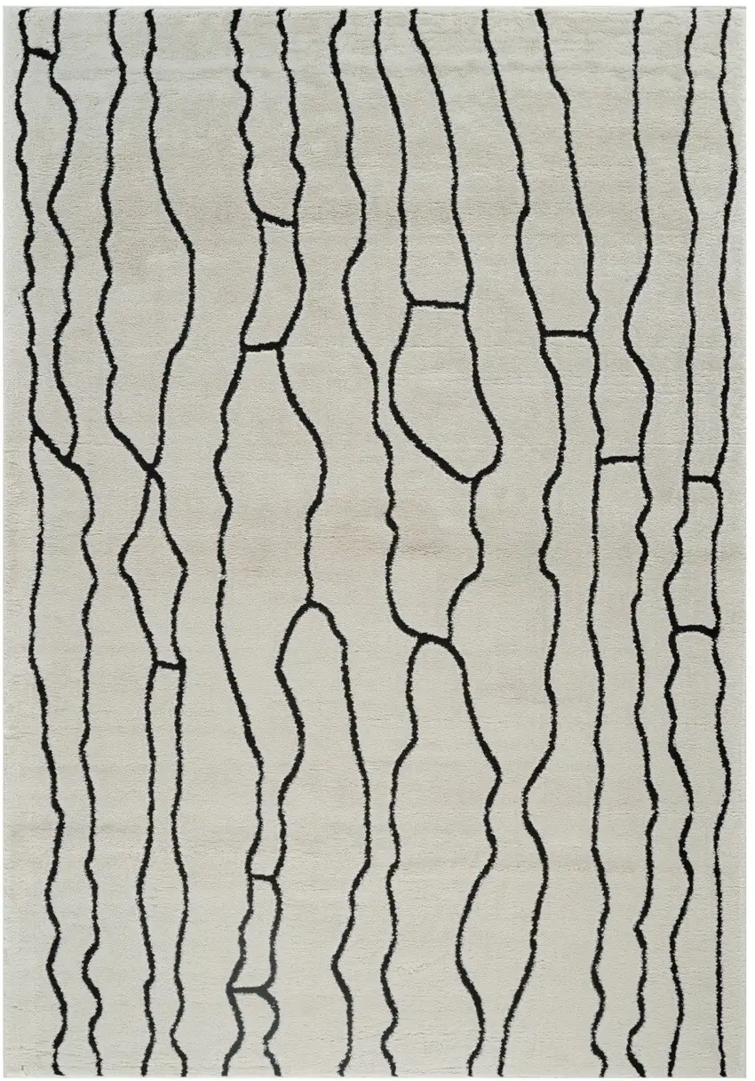 Cream and Black Abstract Distressed Area Rug Photo 4