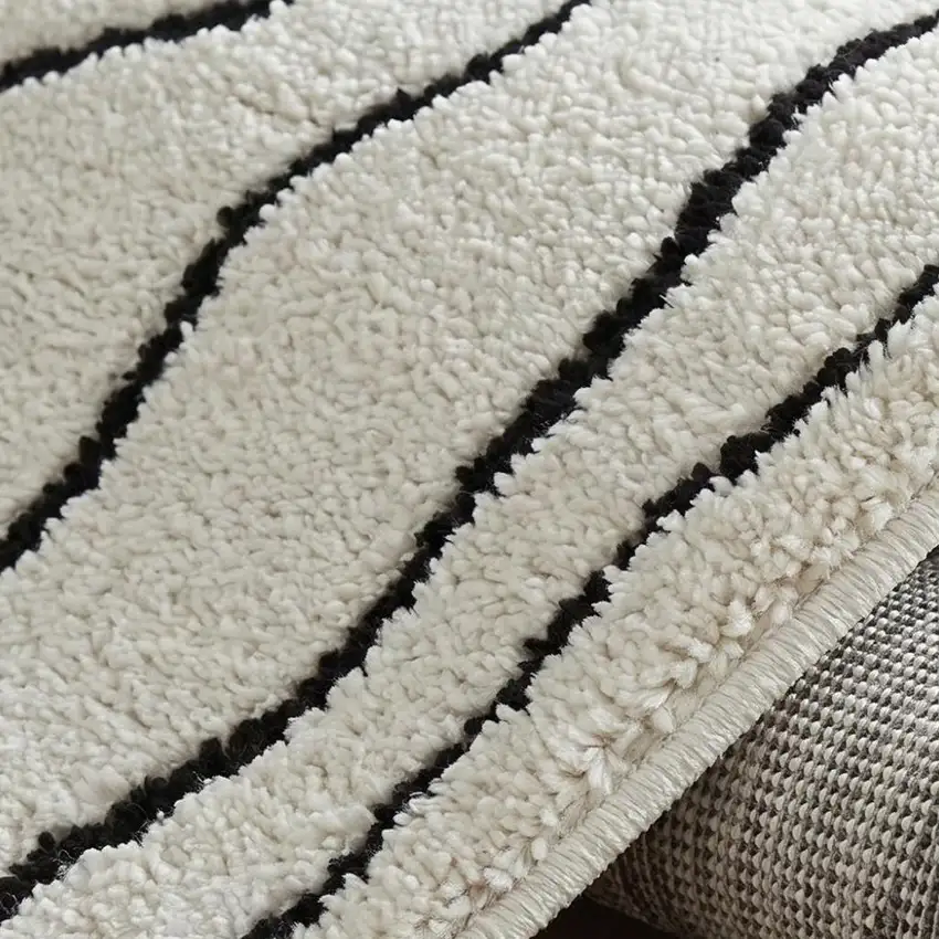 Cream and Black Abstract Distressed Area Rug Photo 4