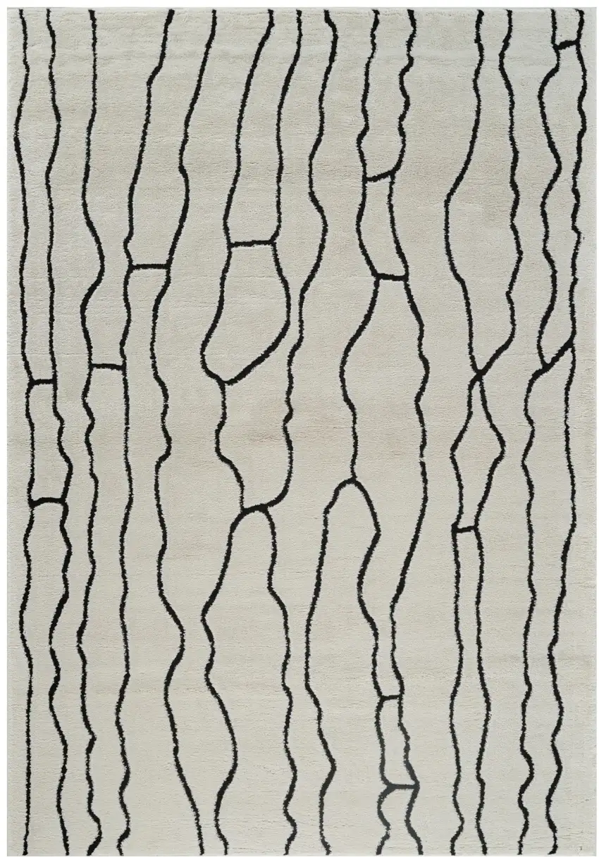 Cream and Black Abstract Distressed Area Rug Photo 1