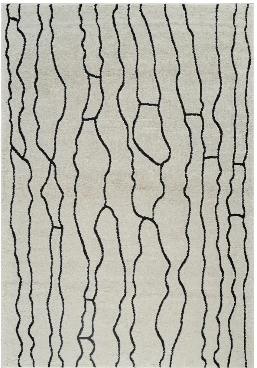 Cream and Black Abstract Distressed Area Rug Photo 4