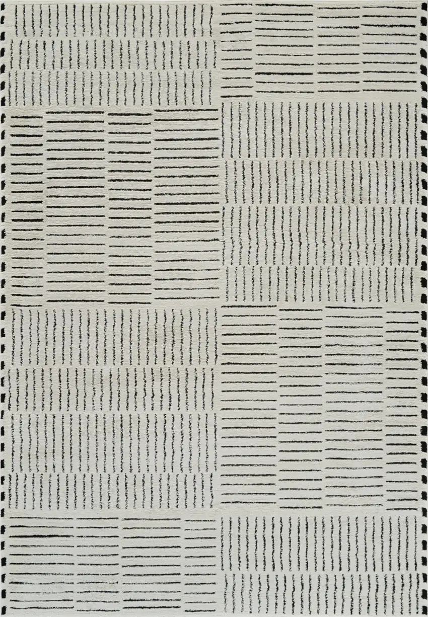 Cream and Black Abstract Distressed Area Rug Photo 6