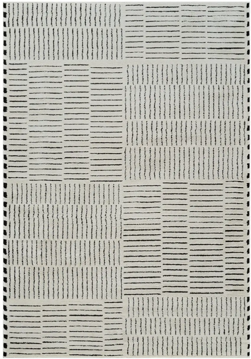 Cream and Black Abstract Distressed Area Rug Photo 4