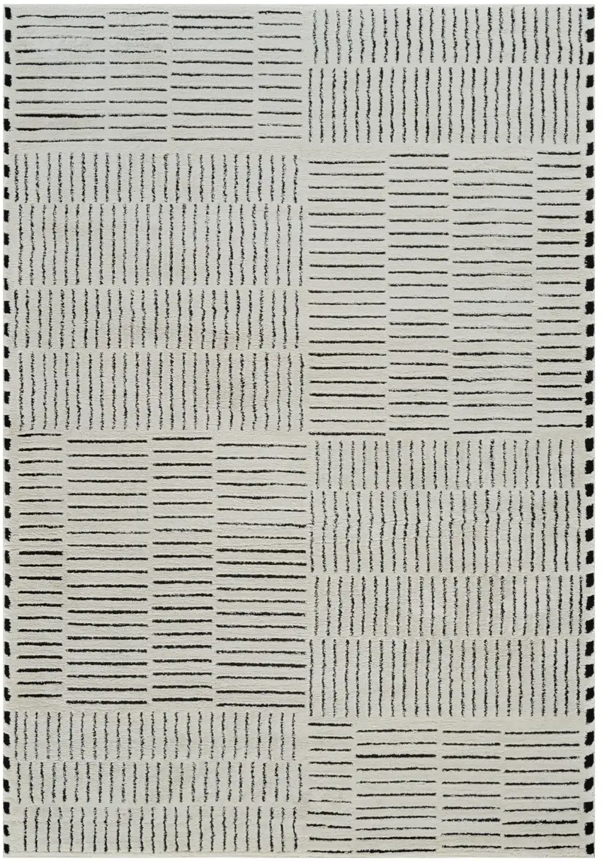 Cream and Black Abstract Distressed Area Rug Photo 2