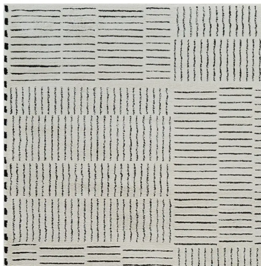 Cream and Black Abstract Distressed Area Rug Photo 5