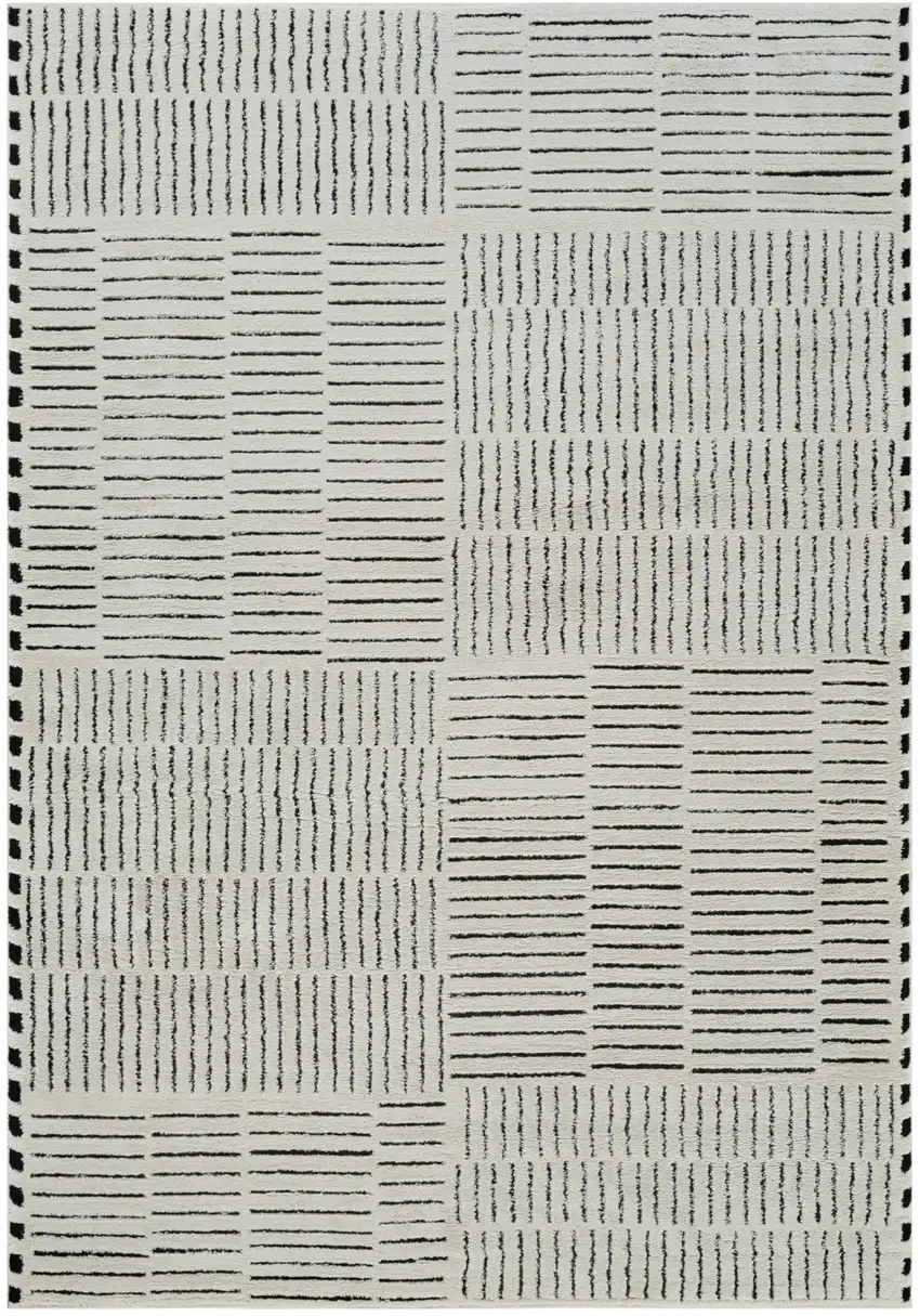 Cream and Black Abstract Distressed Area Rug Photo 4