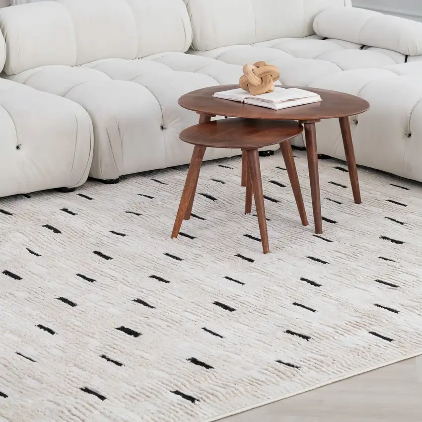 Cream and Black Abstract Distressed Area Rug Photo 7
