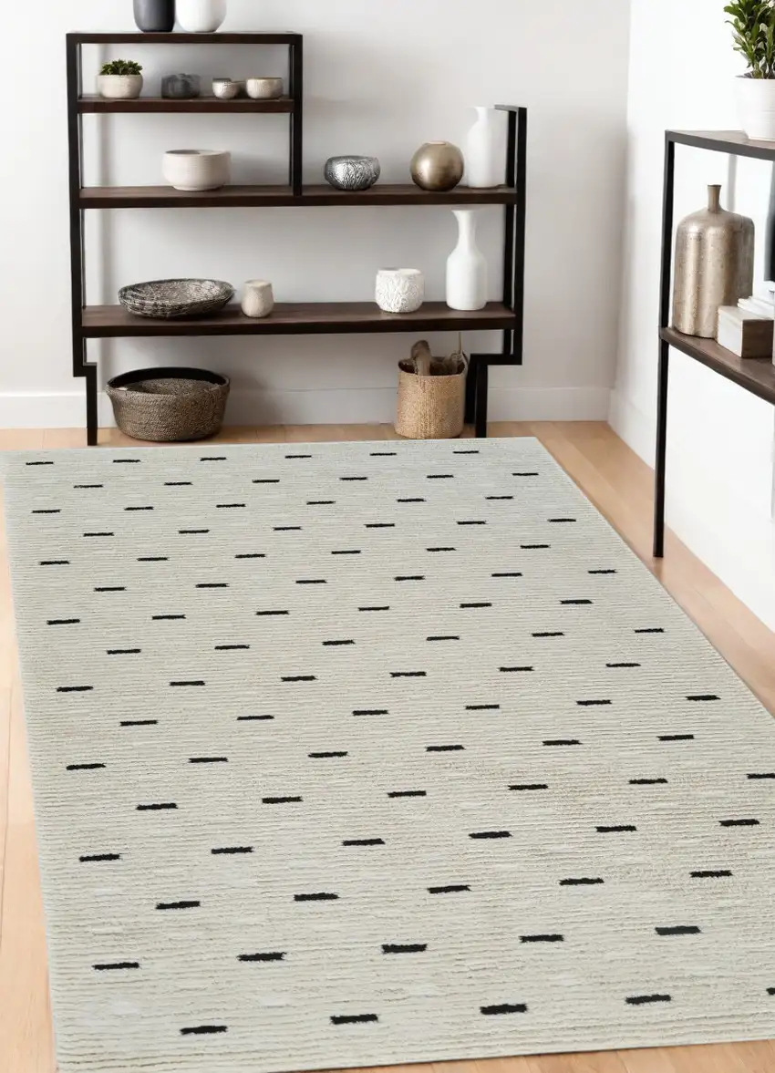 Cream and Black Abstract Distressed Area Rug Photo 2