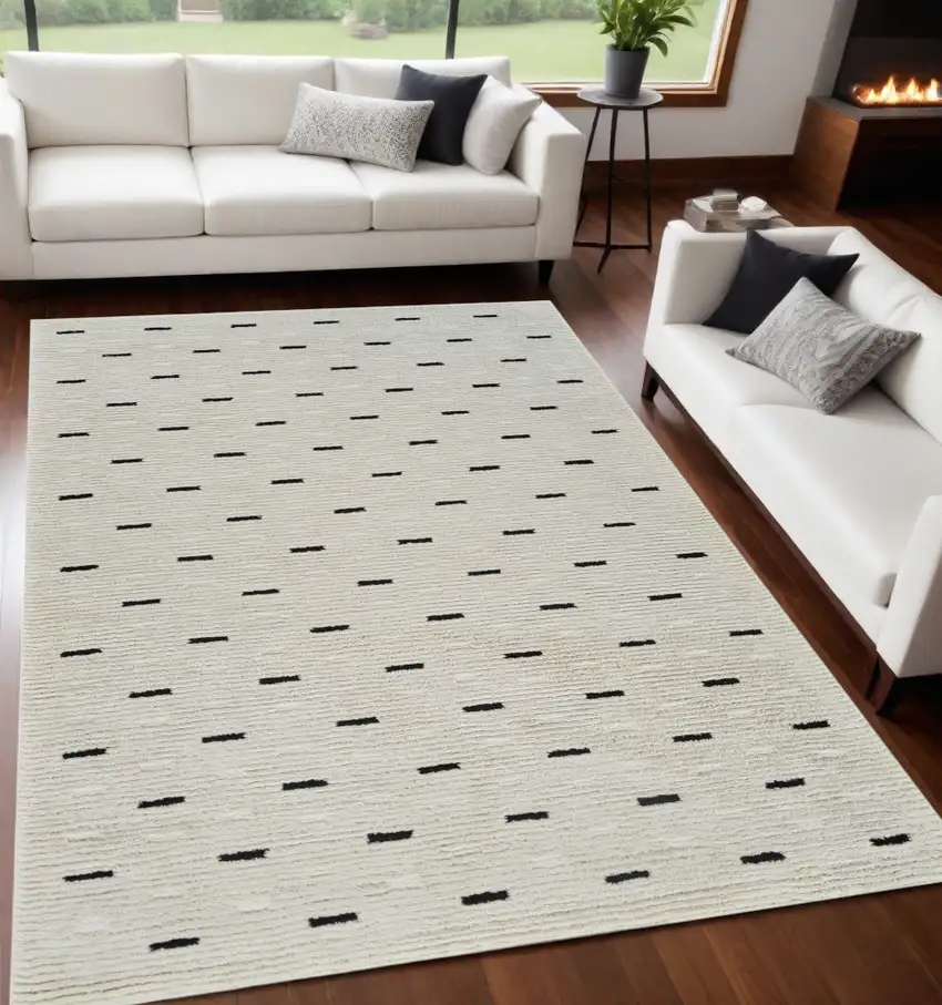 Cream and Black Abstract Distressed Area Rug Photo 2