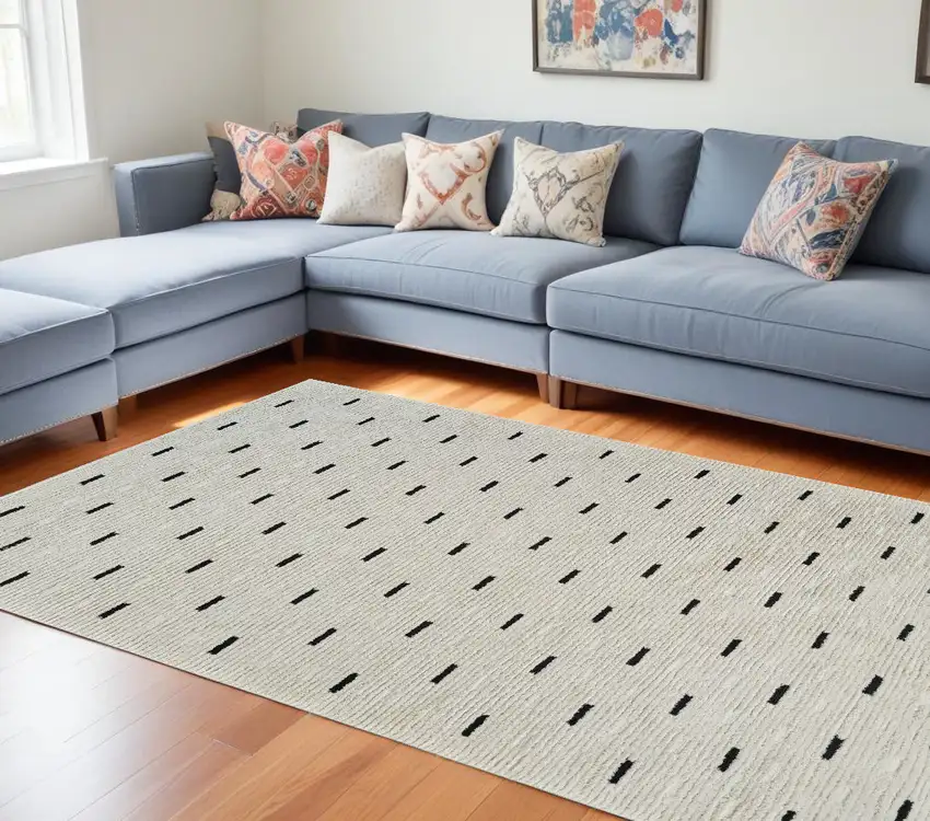 Cream and Black Abstract Distressed Area Rug Photo 2