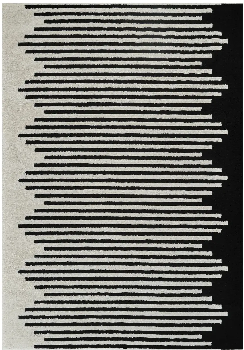 Cream and Black Abstract Worn Faded Area Rug Photo 4