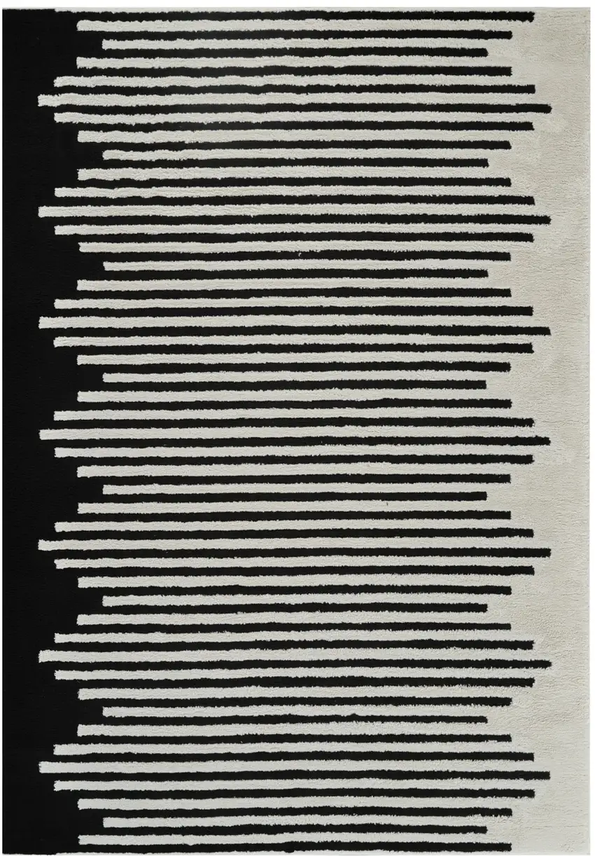 Cream and Black Abstract Worn Faded Area Rug Photo 1