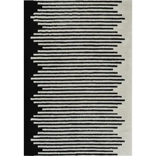 Cream and Black Abstract Worn Faded Area Rug Photo 4