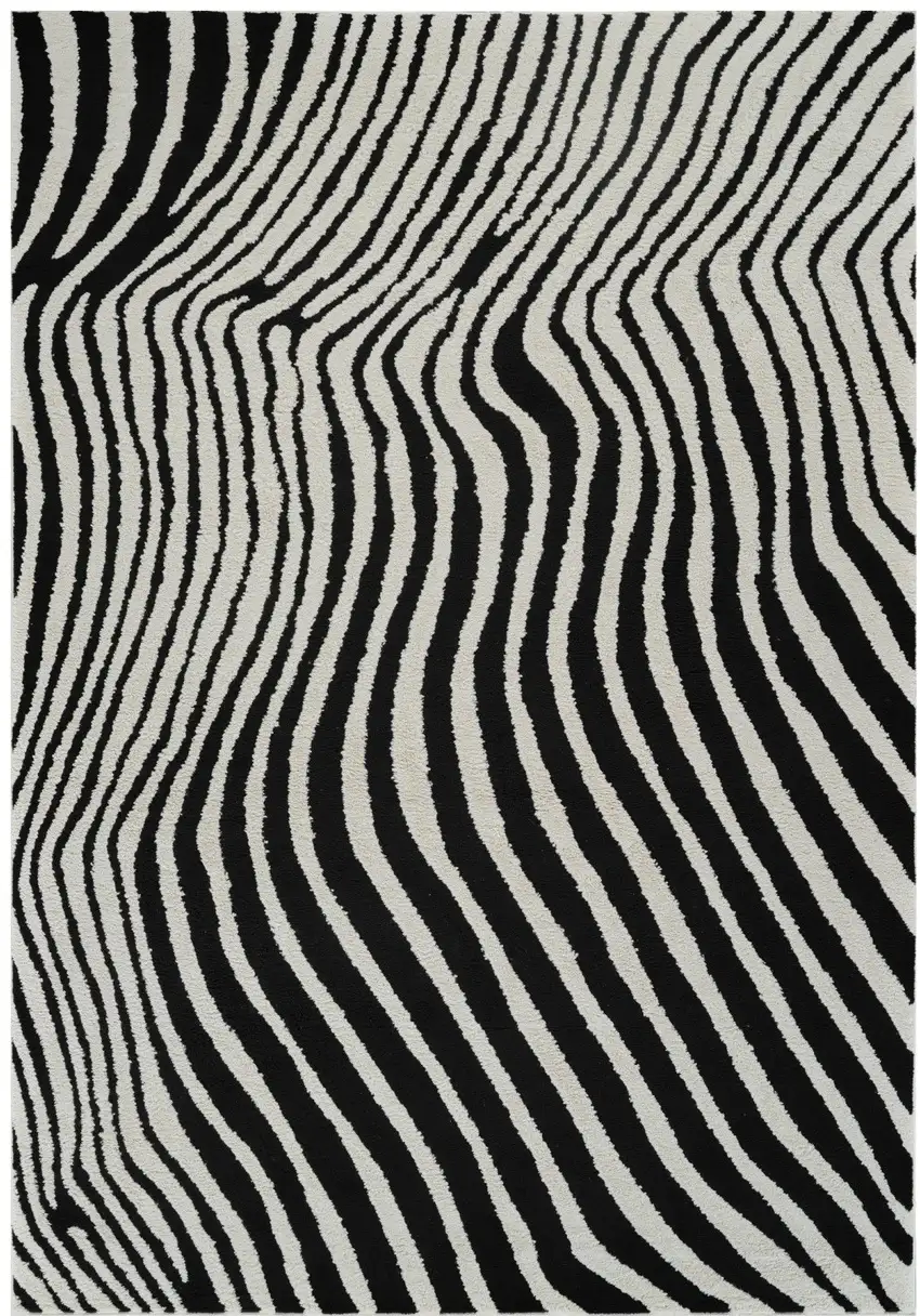 Cream and Black Abstract Worn Faded Area Rug Photo 4