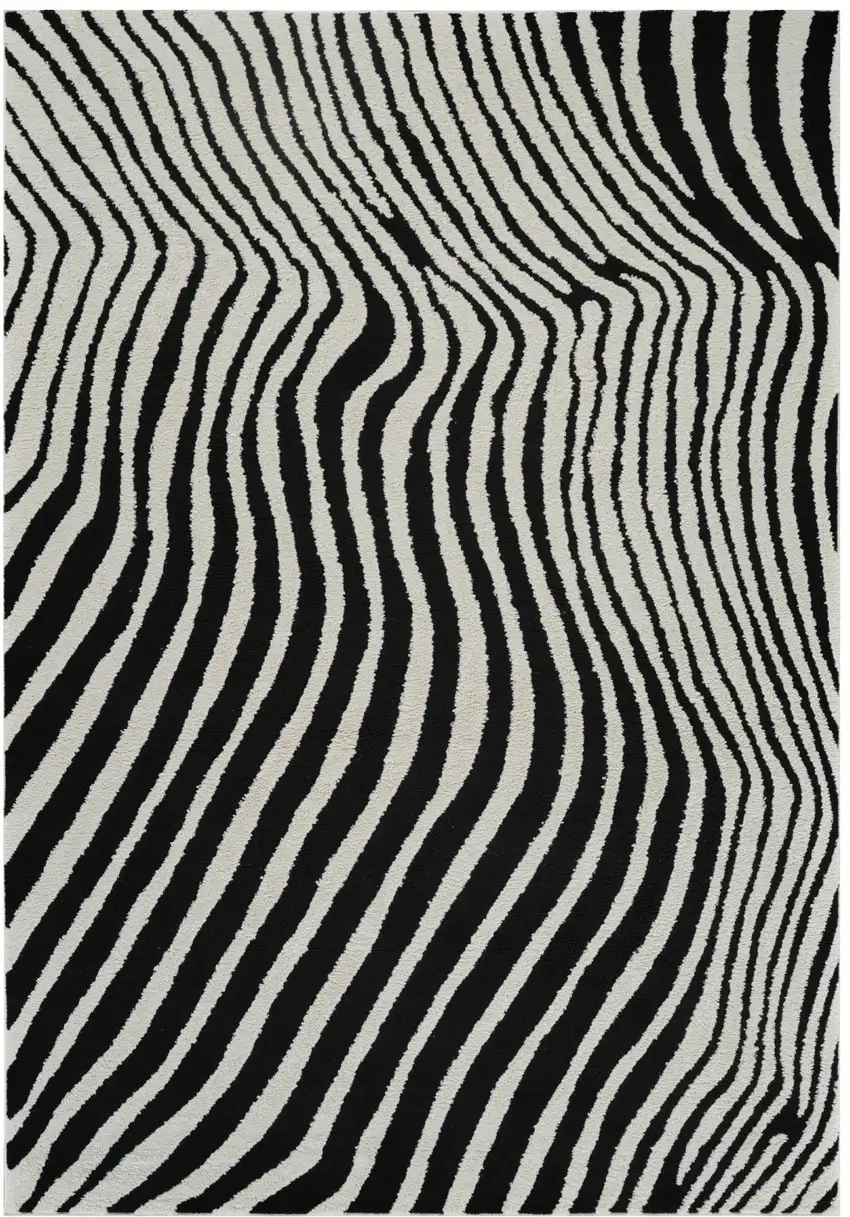 Cream and Black Abstract Worn Faded Area Rug Photo 1