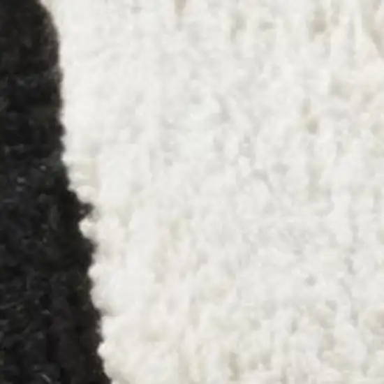 Cream and Black Abstract Worn Faded Area Rug Photo 2