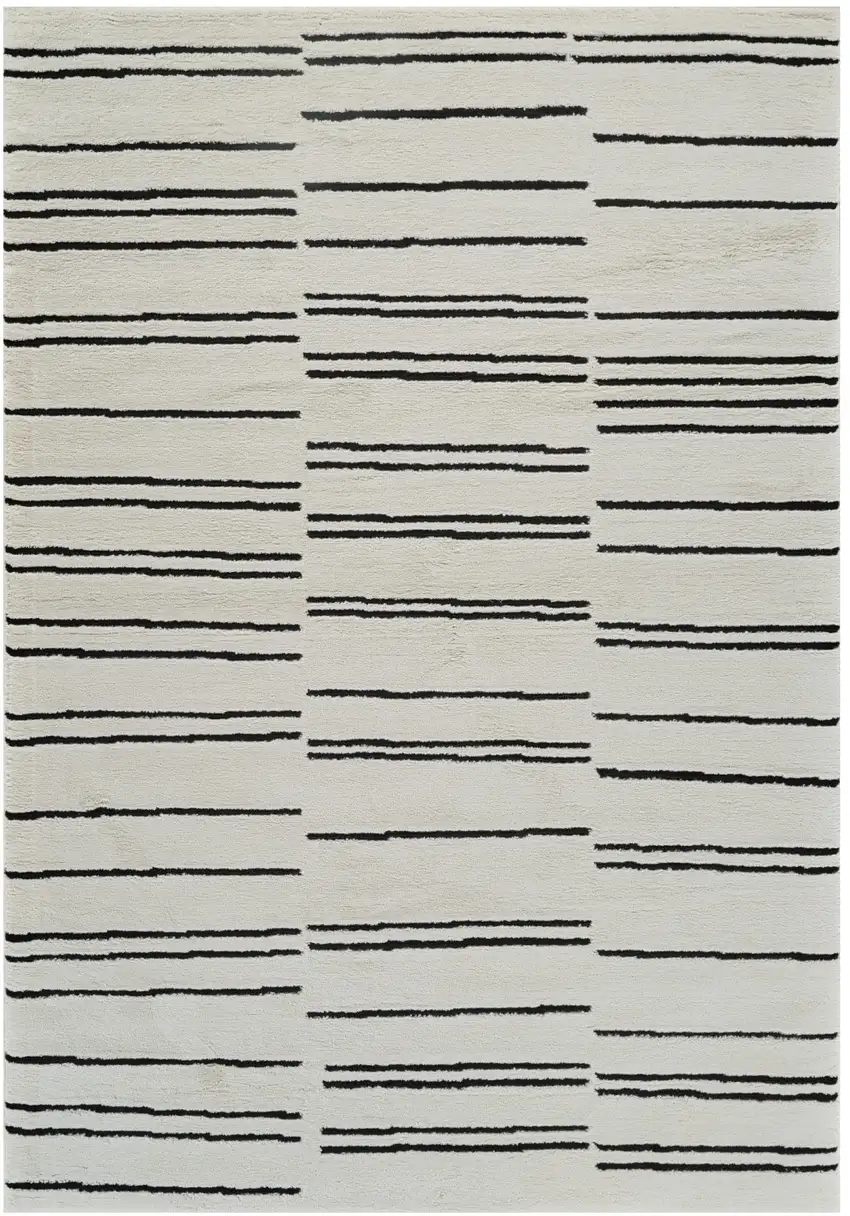 Cream and Black Abstract Worn Faded Area Rug Photo 1