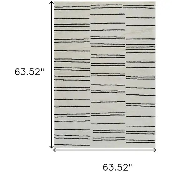 Cream and Black Abstract Worn Faded Area Rug Photo 7