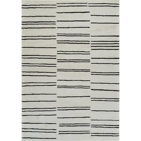 Cream and Black Abstract Worn Faded Area Rug Photo 5