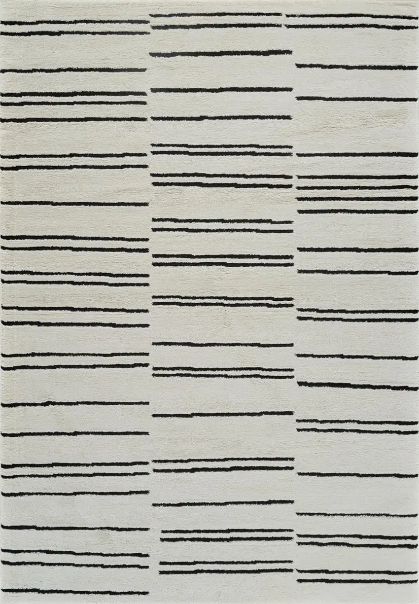 Cream and Black Abstract Worn Faded Area Rug Photo 5