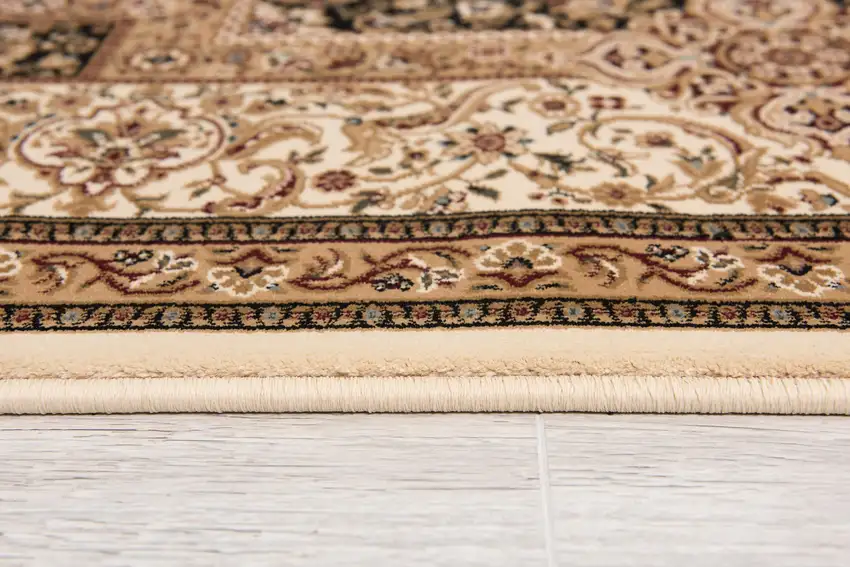 Cream and Black Decorative Area Rug Photo 8