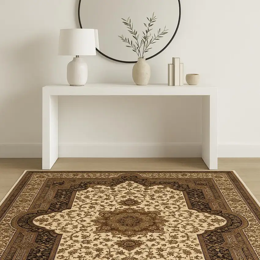 Black And Ivory Oriental Area Rug Photo 1