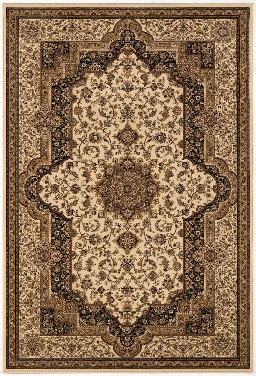Black And Ivory Oriental Area Rug Photo 4