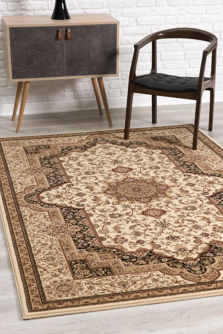 Cream and Black Decorative Area Rug Photo 4