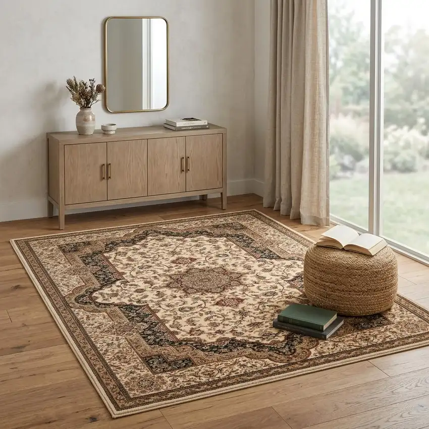 Black And Ivory Oriental Area Rug Photo 1