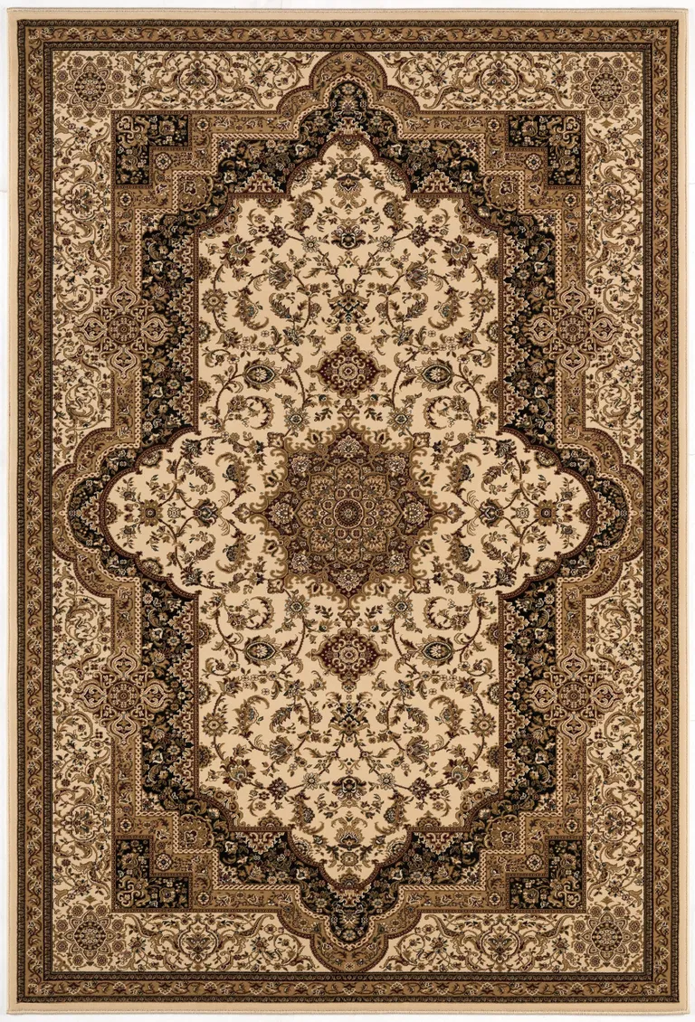 Cream and Black Decorative Area Rug Photo 3