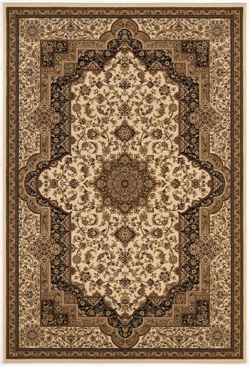 Cream and Black Decorative Area Rug Photo 3