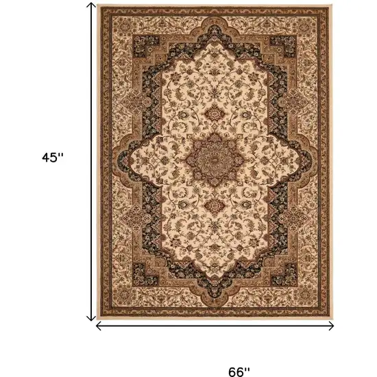 Black And Ivory Oriental Area Rug Photo 8