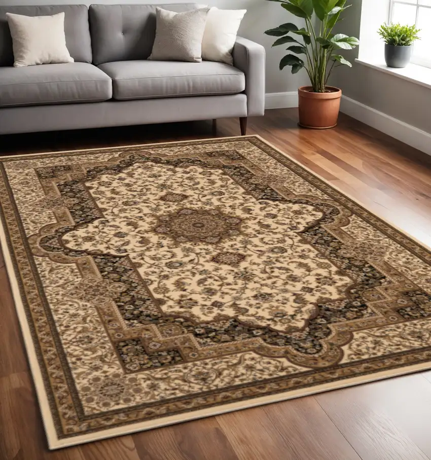 Black And Ivory Oriental Area Rug Photo 1