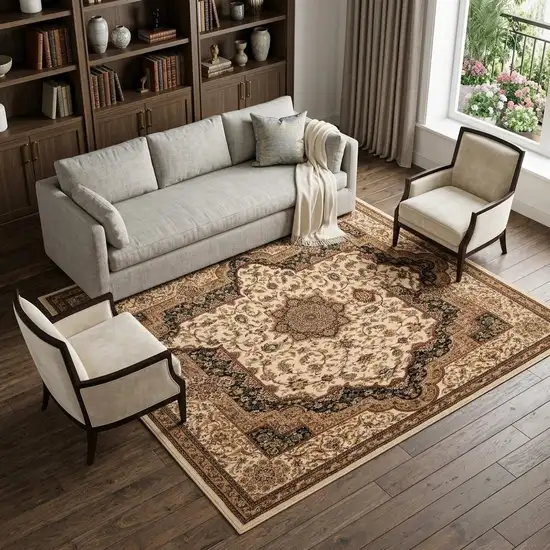 Black and Ivory Oriental Power Loom Area Rug Photo 1
