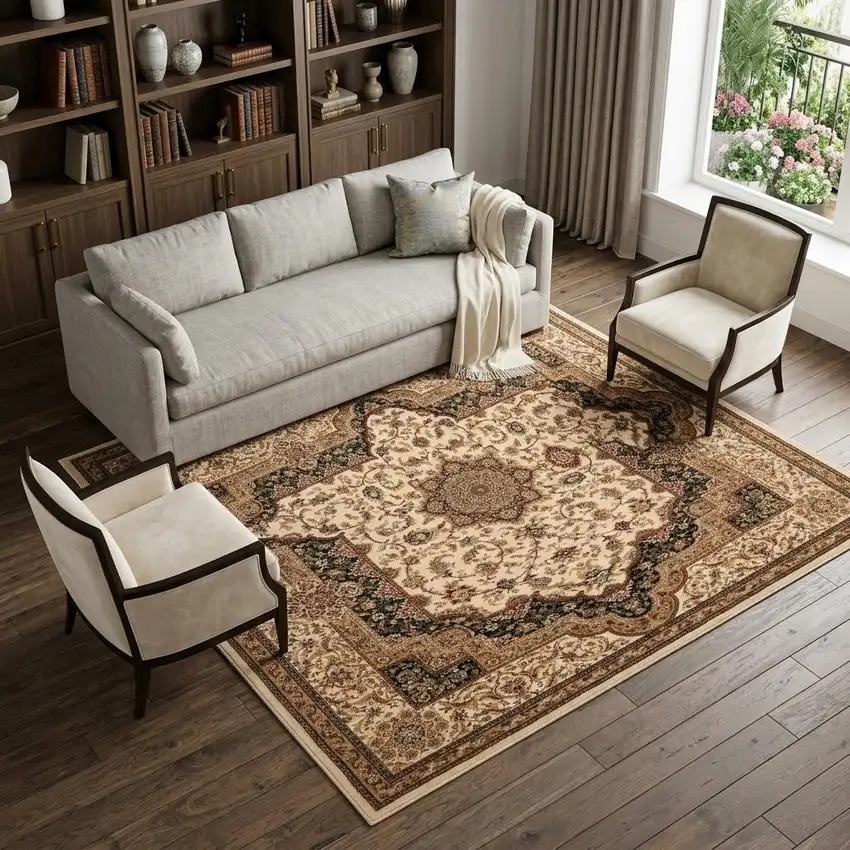 Black and Ivory Oriental Power Loom Area Rug Photo 1
