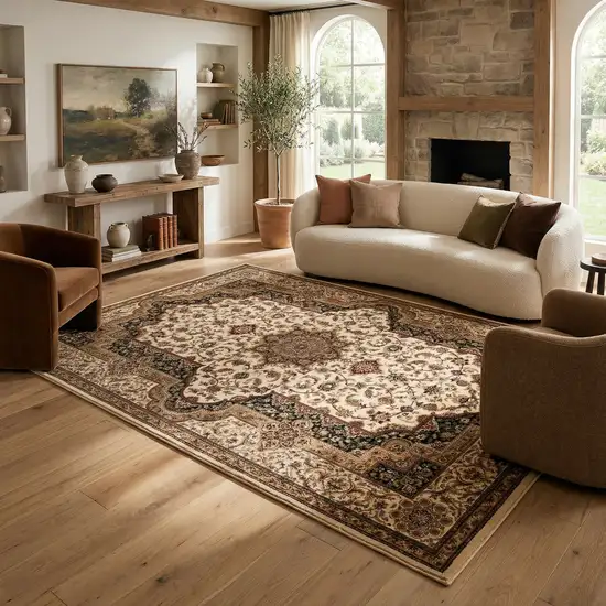 Black and Ivory Oriental Power Loom Area Rug Photo 1