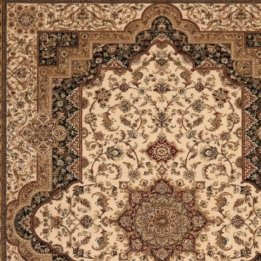 Black and Ivory Oriental Power Loom Area Rug Photo 3